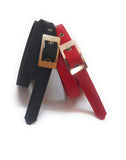 Generic Xxl Oversize Plus Size Long Ladies Formal Casual Denim Material Jeans Belt 2Pcs Dark Black And Silky Red