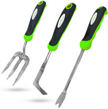 Garden Guru Garden Hand Weeder Tool Set 3pc Dandelion Weeder, Fork, Patio Weeder - Heavy Duty Stainless Steel Gardening Weeding 