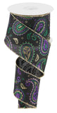 Paisley Wired Edge Ribbon 10 Yards (2.5 Inch, Black, Gold, Purple, Emerald)