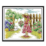 Ecomistiq Girl In Garden Stamped Stitch Kit Diy Handmade Needlework 3326Cm 11Ct | Stitch Kits | Hand Embroidery Kits | Embroider