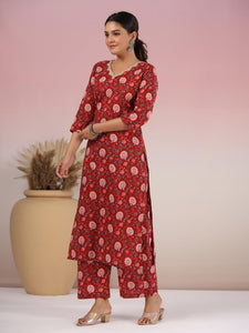 Gosriki Women'S Rayon Blend Straight Printed Kurta With Palazzo (Peton Red-Gs_Xxl_Red_Xx-Large),Red,2,B0CYGJR2KQ