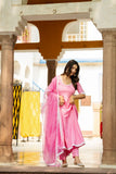 Gosriki Women'S Rayon Blend Anarkali Solid Kurta With Pant & Dupatta (Tiesta Baby Pink-Gs_M_Baby Pink_Medium),Baby Pink,,B0DD76VDLP