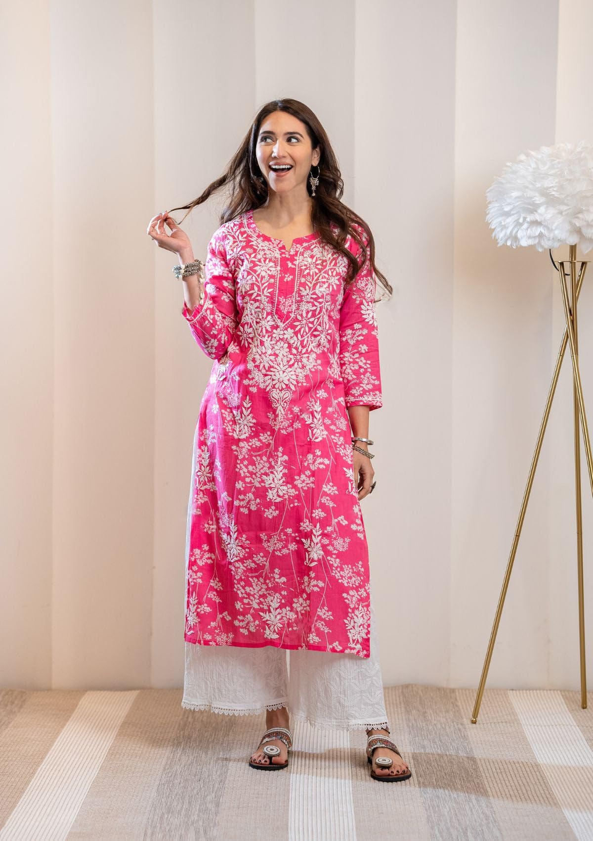 Gosriki Women'S Cotton Blend Chikankari Embroidered Straight Kurta (Zainab Pink-Gs_4Xl_Pink_Xxxx-Large),Pink,4,B0D184D1SN