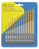 Lichamp 1/16 -1/4 Hex Shank Drill Bit Set, 13pc Titanium Coated High-Speed Steel Bits, 1/4 Quick Change Shank for Hard Metal, Ha