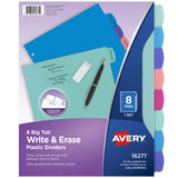 Avery Durable Plastic 8Tab Write & Erase Big Tab Dividers for 3 Ring Binders, Pastel Brights (16271)