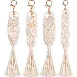 4 Pieces Mini Macrame Keychains Boho Macrame Bag Charms With Tassels Handcrafted Accessory For Car Key Purse Phone Supplies, Bei