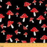 Feelyou Mushroom Fabric by The Yard, Cute Mushrooms Kawaii Botanical Plants Upholstery Fabric for Chairs, Cartoon Natural Wild F