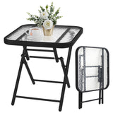 VINGLI Folding Glass Outdoor Side Table, 18 Inches Small Foldable Patio Bistro Table with Tempered Glass Table Top for Lawn & Ga