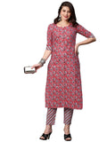 Anni Designer Women'S Cotton Blend Traditional Straight Printed Kurta With Pant Set (Janar Red-Fbf001_L_Red_Large),Red,L