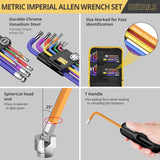 AMTOVL 27PCS Allen Key Set - Metric & SAE Allen Wrench Set, Extra Long Ball & Star End Hex Keys with T-Handle & Color Coding for
