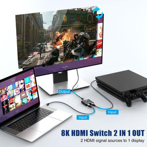8K HDMI 2.1 Switch, Dbilida 48Gbps 8K HDMI Switcher Splitter 2 in 1 Out Support 4K@165Hz/144Hz/120Hz, 8K@60Hz, Bi-Directional fo