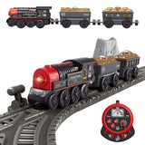 Motorized Train for Wooden Track, Remote Control Train with Magnetic Connection, Battery Operated Locomotive Trains for Toddlers