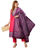 Gosriki Women'S Cotton Blend Straight Printed Kurta With Pant & Dupatta (Abhiyanka Rani-Gs_L_Pink_Large),Pink,,B0D73VLPTJ