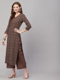 Gosriki Women'S Cotton Blend Printed Straight Kurta With Pant (Pini Black_Xl_Black_X-Large),Blue,,B0CBPQ1HSD