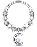 Melighting Septum Rings 16G Moon Septum Jewelry with Opal Clear CZ Surgical Steel 316L Star Helix Earring Dangle Daith Earrings 