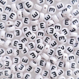 200+ Pieces 4x7mm Single Vowel E Letter Beads for Jewelry Making, White Round Acrylic Bulk Alphabet (Black on White)