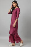 W For Woman Purple Geometric Printed Kurta With Gold Mukaish Purple M