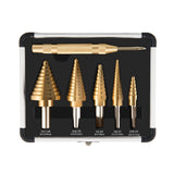 ZELCAN HSS 5PCS Titanium Step Drill Bit Set with Automatic Center Punch for Sheet Metal with Aluminum Case, 50 Sizes in 5 High S