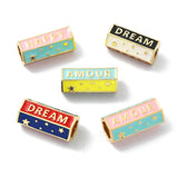 LiQunSweet 5 Pcs Random Color Gold Plated Tube Bar Spacer Beads with Enamel Message Word Bead for Jewelry Crafts Making - 21.5x1