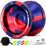 7YO Aluminum Metal Yoyo for Kids S8, Professional Responsive Yoyo Finger Spin Trick Yoyos, Bind Return Yo-yo with 10 Strings, Ba