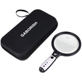 Large Magnifying Glass with 37 LED Light and Case, 10X 20X 45X Handheld Illuminated Lighted Magnifier with 3 Light Modes Recharg