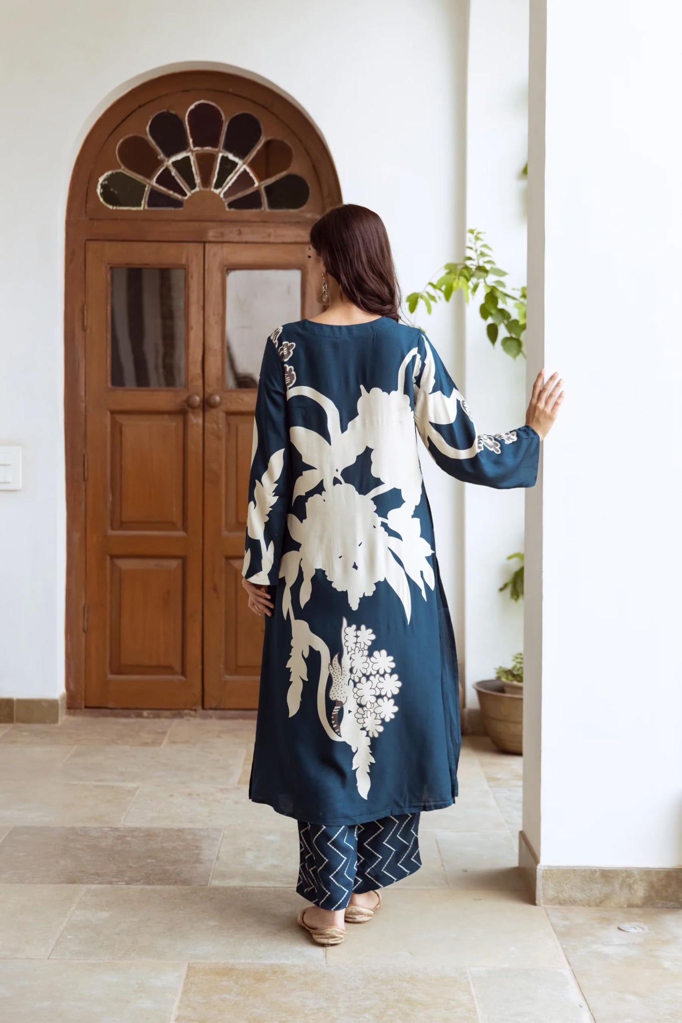 Gosriki Women'S Cotton Blend Straight Printed Kurta With Palazzo (Cukari Blue-Vks01-Gs_L_Blue_Large),Blue,,B0D9WDJDYH