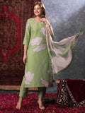 Anni Designer Women'S Rayon Blend Straight Printed Kurta With Pant & Dupatta (Meerut Pista-Vks01_L_Pista_Large),Pista,L,,,