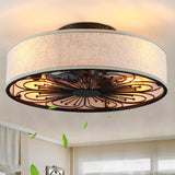 20 Boho Rattan Caged Ceiling Fan with Light,Low Profile Flush Mount Bladeless Ceiling Fan with Remote Control, 6 Speeds Reversib