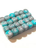 Pokemon Dice x24 Set - Damage Counters - Scarlet & Violet ETB - Teal Gray Swirl