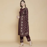 Gosriki Women'S Rayon Solid Kurta With Palazzo & Dupatta (Brown L),Brown,,B08X19V79W