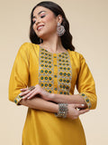 Shiv Textiles Silk Embroidered Kurta Set For Women (224-Yellow-M)