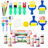 Early Learning Kids Paint Set Washable Finger Paint with Assorted Painting Brushes Sponges Portable Case for Kids Toddlers Drawi