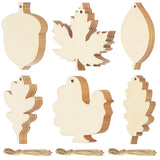 Tmflexe 30Pcs Thanksgiving Maple Leaf Turkey Acorn Shape Unfinished Wooden Ornaments DIY Craft Paintable Blank Cutouts Hanging W