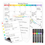 JJPRO Magnetic Monthly Calendar Whiteboard Set for Refrigerator-Monthly Planning Board, Weekly Menu Planner and to Do List for F