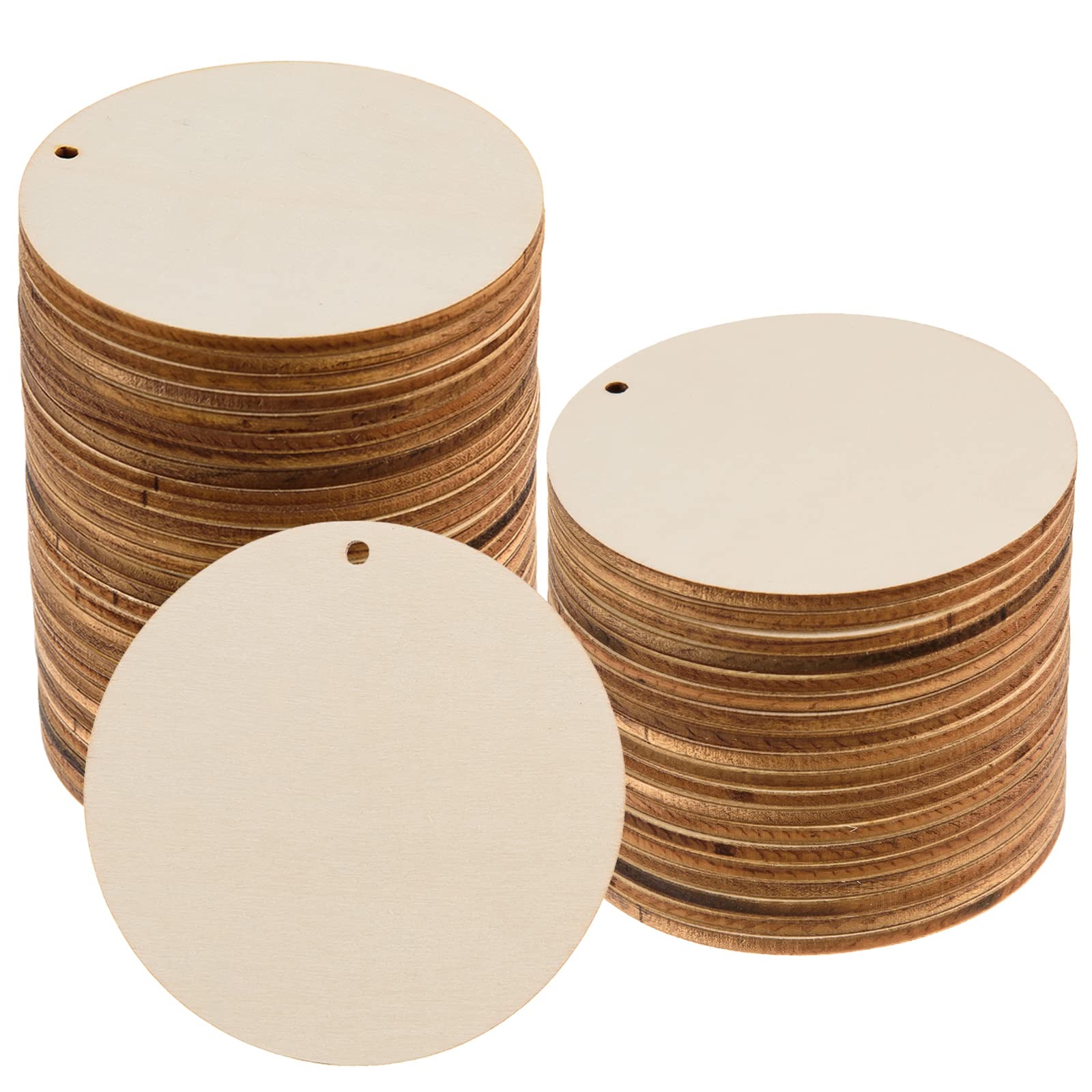 150 Pcs 3 Inch Unfinished Rounds Wood Circles with Holes Wooden Tags Round Wood Discs Cutouts for Crafts Natural Blank Wood Circ