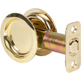 Stone Harbor Hardware Round Pocket Door Lock, Passage Function, 2-3/4 Backset, Polished Brass