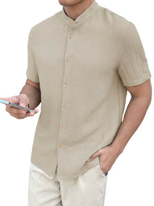 Toplot Men'S Solid Regular Fit Shirt (Popcorn-Mandarin-5210-Cream-S_Cream,Cream,,B0DK534QNB
