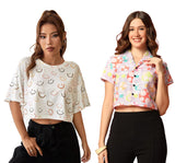 Toplot Women'S Casual Printed Crop Top With Short Sleeve Pack Of 2 (Combo-5135-Mlt-Sml-Xs),Multi-Smile,,B0CCXW2CM6