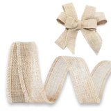 JaoZuyard Burlap Ribbon 1 inch x 10 Yard Natural Linen Woven Ribbon DIY Handmade Edging Production Wreath Holiday Decoration Gif