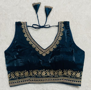 Vihu Fashion Women'S Readymade Sleeveless Blouseindian Ethnic Designer Blouse Jimmy Choo Fabric Embroidered V Neck Blouse Back Hook Open Saree Fancy Blouse (Morpeach, 34)