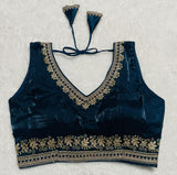 Vihu Fashion Women'S Readymade Sleeveless Blouseindian Ethnic Designer Blouse Jimmy Choo Fabric Embroidered V Neck Blouse Back Hook Open Saree Fancy Blouse (Morpeach, 34)