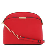 Saffiano Small Dome Crossbody bag with Chain Strap (Red)