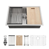 Kichae 28 Kitchen Sink Undermount Stainless Steel - 28x18 Inch Undermount Sink Ledge Workstation Stainless Steel Single Bowl Und