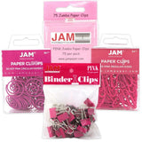 JAM PAPER Office Clip Assortment - Pink - (1) Binder Clips (1) Round Paper Cloops and (2) Paper Clips (Regular & Jumbo) - 4/Pack