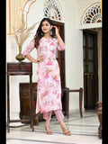 Anni Designer Women'S Cotton Blend Printed Straight Kurta With Pant (Ps-Pink-Cmd_Xxl_Pink_Xx-Large),Baby Pink,2XL,Cotton Blend,Regular,Kurta