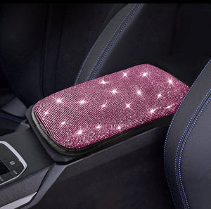 FUNOJOY Car Armrest Cover Pink Car Accessories for Women Rhinestone Diamond Bling Car Accessories Interior Car Decor Birthday, f