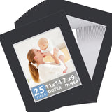 Somime 25 Pack Black Picture Mats - 11x14 Pre-Cut Mats for 8x10 Photos - White Core Bevel Cut Frame Matte, Acid Free, Ideal for 