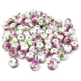 Honbay 100PCS 10mm Ceramic Beads Porcelain Flower Round Beads Spacer Beads Loose Beads with 1PCS Drawstring Bag for Necklaces Ea