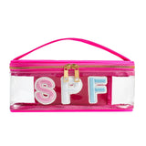 Clear Waterproof Summer SPF Makeup Bag,Aesthetic Transparent Letter Patch Cosmetic Bag with Metal Zipper, Preppy Sunscreen Acces