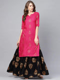Gosriki Women'S Rayon Printed Straight Kurta With Skirt (Vertika Pink_M),Pink,,B08RBRRMJM